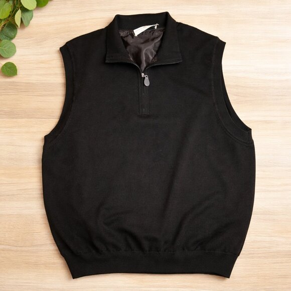 Fairway & Greene Other - Fairway & Greene 100% Wool Black Quarter-Zip Golf Vest - Men’s Large - Lined EUC